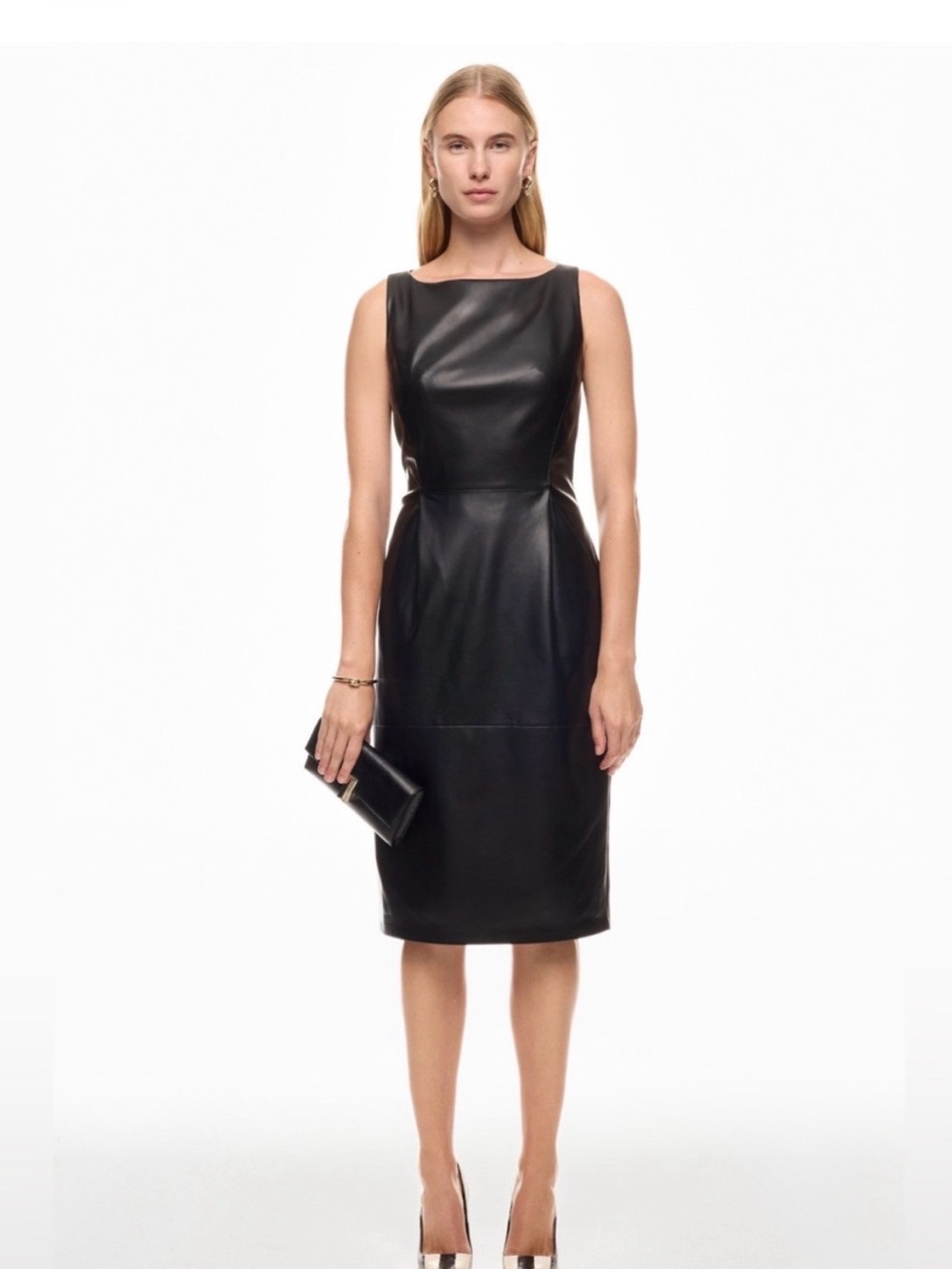 Adam Lippes Black Faux Leather Midi Sheath Dress